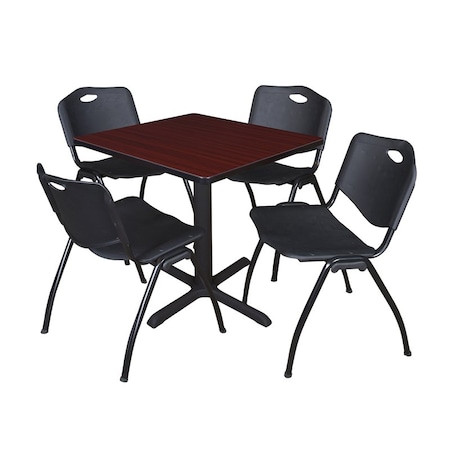 Cain Cain Square Table & Chair Set, Wood, Metal, Plastic Top, Mahogany TB3030MH47BK